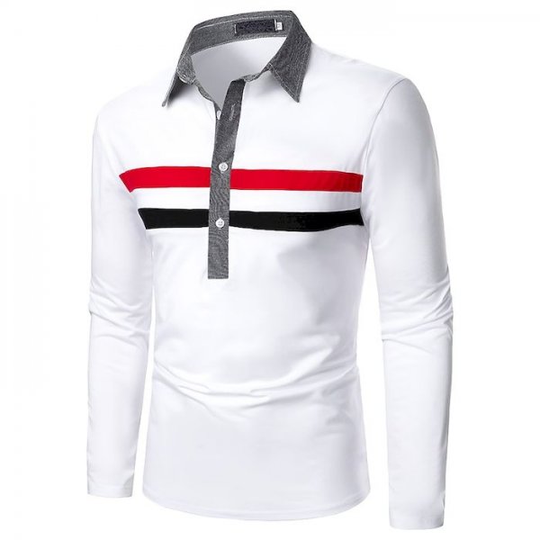 Men's Golf Shirt Solid Colored Color Block Patchwork Long Sleeve Daily Tops Business White
