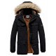 men's winter quilted puffer jacket with removeable hood black