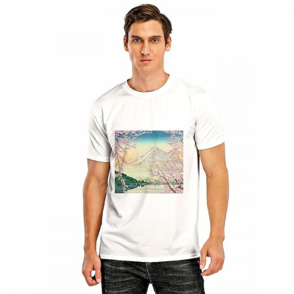 Men's Tee T shirt Other Prints Floral Graphic Prints Mountain Print Short Sleeve Casual Tops Casual Fashion White