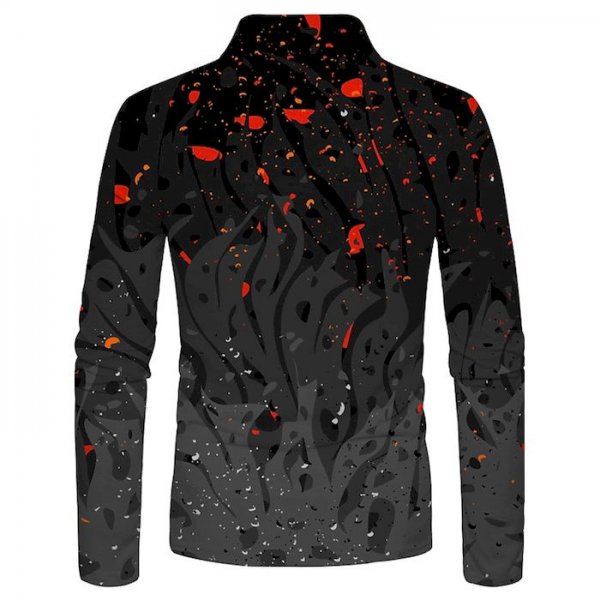 Men's Golf Shirt 3D Print Floral 3D Print Button-Down Long Sleeve Street Tops Sportswear Casual Fashion Comfortable Black