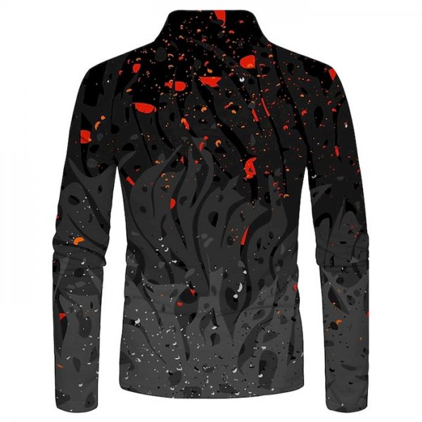 Men's Golf Shirt 3D Print Floral 3D Print Button-Down Long Sleeve Street Tops Sportswear Casual Fashion Comfortable Black