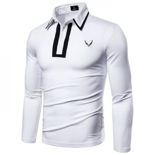 Men's Golf Shirt Solid Color Button-Down Long Sleeve Street Tops Cotton Business Casual Comfortable White Black Navy Blue