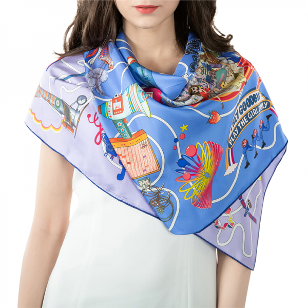 100% Silk Scarves Printing Service Designer foulard en soie Women Square Silk Scarf with Logo
