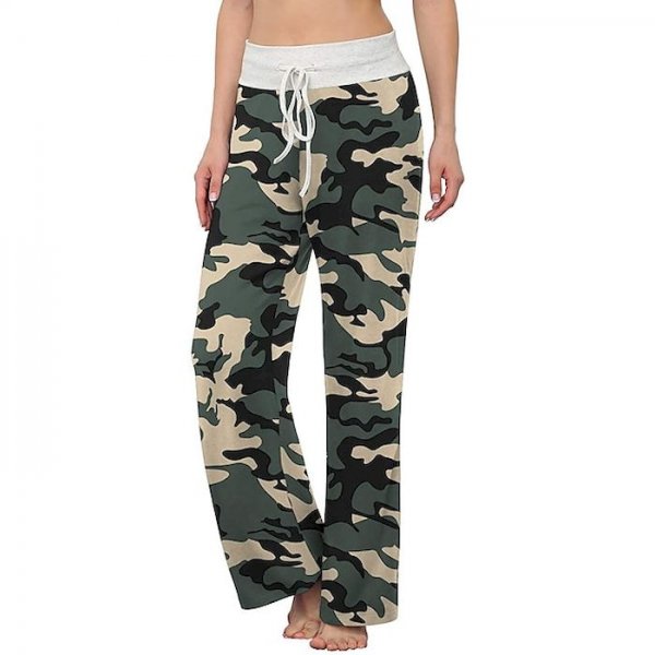 Women's Casual / Sporty Comfort Weekend Home Chinos Pants Camouflage Full Length Drawstring Black Blue Red Blushing Pink Green