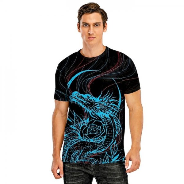 Men's Tee T shirt Shirt 3D Print Dragon Graphic Curve 3D Print Short Sleeve Casual Tops Simple Designer Chinoiserie Comfortable