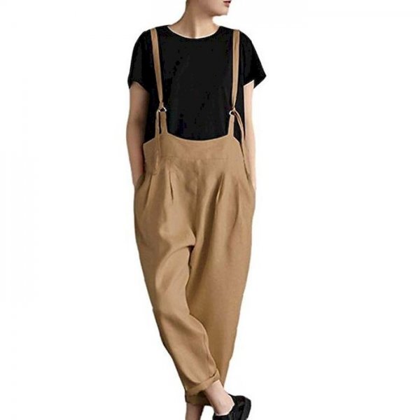 Women's Fashion Chino Breathable Soft Linen Loose Daily Weekend Overalls Pants Plain Full Length Pocket Wine Gray Khaki Black