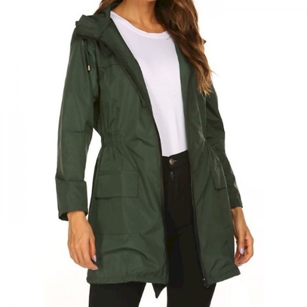 Women's Trench Coat Daily Spring Long Coat Regular Fit Sporty Casual Jacket Long Sleeve Solid Colored Drawstring Blue Green Blac