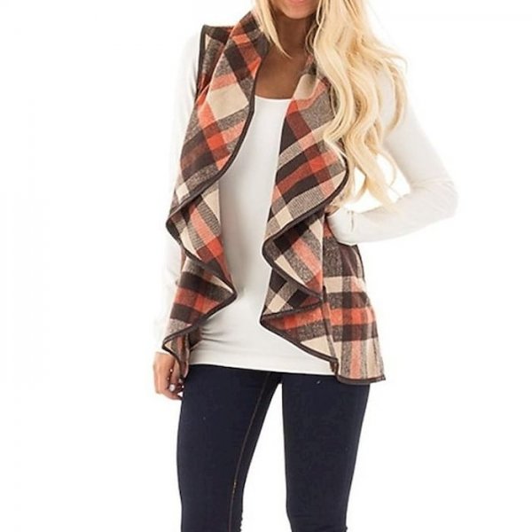 Women's Jacket Casual Daily Fall Winter Spring Long Coat V Neck Standard Fit Warm Casual Jacket Sleeveless Stripes Modern Style