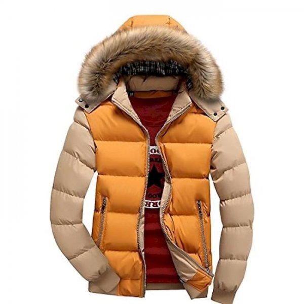 men's winter snow puffer coats fur hooded thick -padded quilted warm down jacket