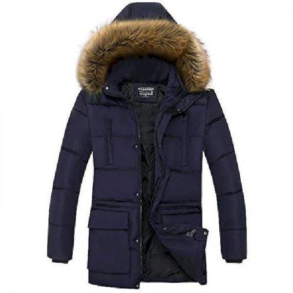 men's winter hooded coat puffer thick padded jacket navy xxl